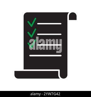 Checklist scroll icon. Tick marks illustration. Black and white vector. Task management symbol. Stock Vector