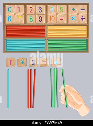 Illustration of math sticks and number blocks Stock Vector