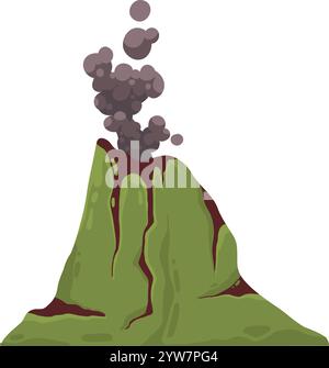 Fire crater cartoon icon. Mountain eruption with hot lava Stock Vector ...
