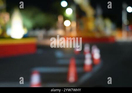 Abstract blur urban city street road with people walking and lighting bokeh for background. Stock Photo