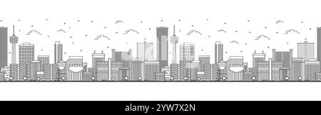 Seamless pattern with Outline Las Vegas Nevada City Skyline with Modern Buildings Isolated on White. Vector Illustration. Las Vegas USA Cityscape. Stock Vector