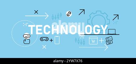 Technology conceptual web header design light blue background concept of tech technological aspect of company corporation Stock Vector