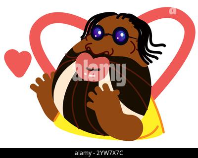 Black bearded guy sends air kisses  Stock Vector