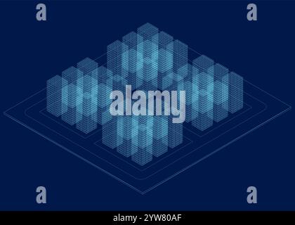 Big data technology in isometric vector illustration. Information storage and analysis system. Digital technology website landing page template. Stock Vector