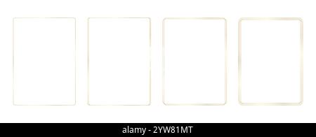 Set of thin golden rectangular frames. Gold geometric linear glitter rectangle collection in art deco style. Glowing frame element for photo Stock Vector