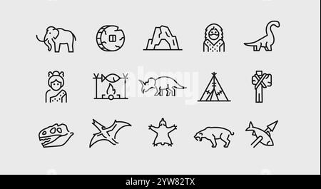 Prehistoric icons set Stock Vector