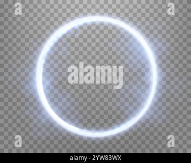 Blue magic ring with glowing. Neon realistic energy flare halo ring. Abstract light effect on a transparent background. Vector illustration. Stock Vector
