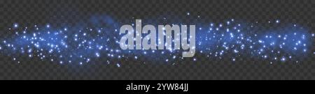 Blue glittering dots, particles, stars magic sparks. Glow flare light effect. Blue luminous points. Vector particles on transparent background Stock Vector