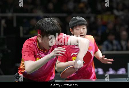 In the opening mixed doubles match of the final on Sunday evening, Olympic champions Wang Chuqin and Sun Yingsha gifted China a favorable start by defeating South Korean duo Cho Dae-seong and Shin Yu-bin. Chengdu,China.8th December 2024. China retained its title at the International Table Tennis Federation (ITTF) Mixed Team World Cup with an 8-1 victory over South Korea in the final here on Dec.8, 2024. As the season-ending tournament of global table tennis, the eight-day tournament features 16 teams. With an unbeaten record across the first nine matches, China led the standings in both the fi Stock Photo