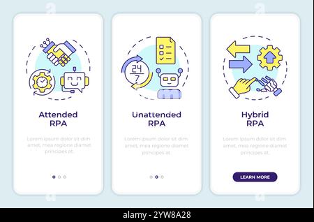 RPA types onboarding mobile app screen Stock Vector