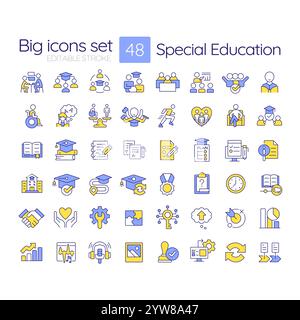 Special education RGB color icons set Stock Vector