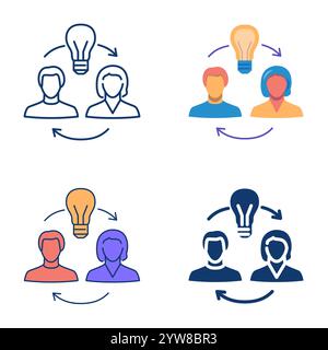 Share idea icon set in flat and line style. Knowledge sharing, education. Vector illustration Stock Vector