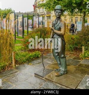 Vevey, Switzerland - September 27, 2024: View of the Charlie Chaplin statue, in Vevey, Vaud Canton, Switzerland Stock Photo