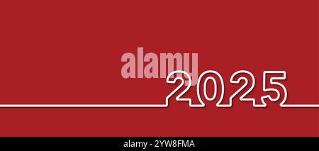 2025 written with lines on red background. New Year, Christmas concept web banner and greeting card Stock Vector