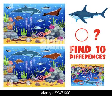 Find 10 differences. Funny cartoon game for kids, with solution. Vector ...
