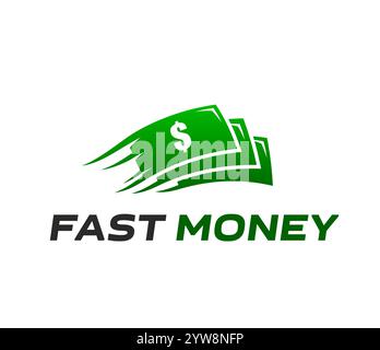 Fast money transfer icon. Quick cash exchange, pay and credit. Vector emblem with dollar symbol and speed lines. Digital financial transaction sign for fintech company, financial app or digital wallet Stock Vector