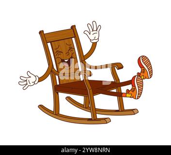 Cartoon groovy retro rocking chair wooden furniture and interior ...