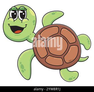 Cute Cartoon Sea Turtle – Smiling Ocean Animal Illustration Stock Vector