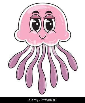 Cute Cartoon Jellyfish – Smiling Sea Creature Illustration Stock Vector