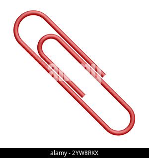 Red paper clip isolated on white background. 3d illustration. Stock Photo