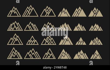 Simple line mountain peak logo icon set Stock Vector