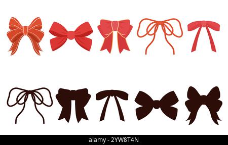 Vector educational game for kids. Match red bows with their correct shadows. Festive educational template. Fun activity for children to improve visual Stock Vector