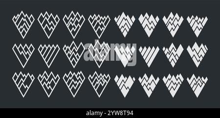 Set of line flat mountain peak triangle logo Stock Vector