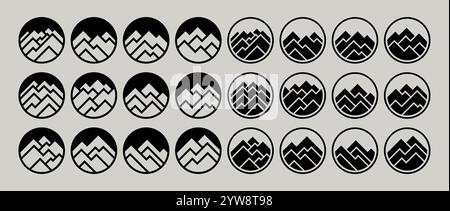 Modern line mountain circle logo design set Stock Vector