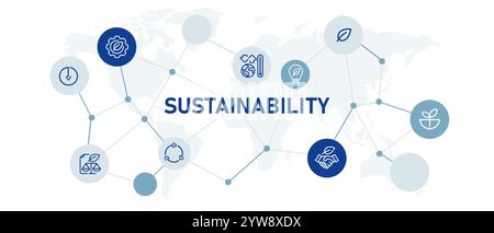 Sustainability sustainable environmental management concept web header illustration icon set for company corporate responsible practice Stock Vector
