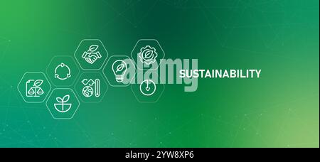 Sustainability green gradient concept web header illustration icon for company responsible environmental practice Stock Vector