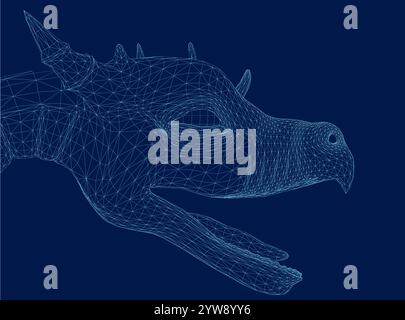 Dragon head wireframe vector illustration. Side view Stock Vector
