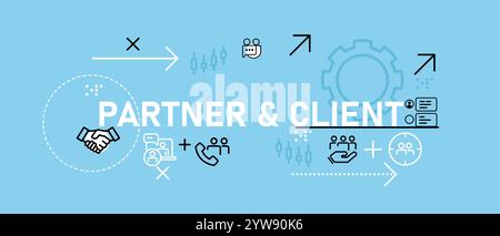 Partner and client agreement contract cooperation relation commitment partnership in business concept web header light blue background Stock Vector