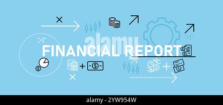 Financial report flat color header layout business document of income statements balance sheets accounting cash flow corporate finance page Stock Vector