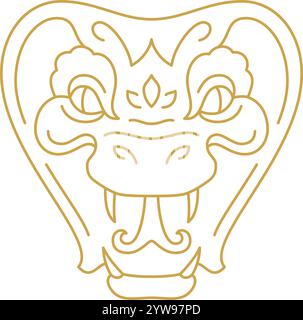Snake cobra aggressive reptile muzzle golden monochrome line icon vector illustration. Serpent poison viper head portrait tropical wild animal jungle Stock Vector