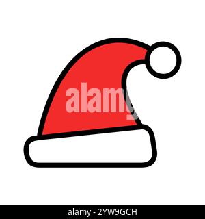 Santa hat red icon. Merry Christmas cute element. Noel hat sign. Vector illustration Stock Vector
