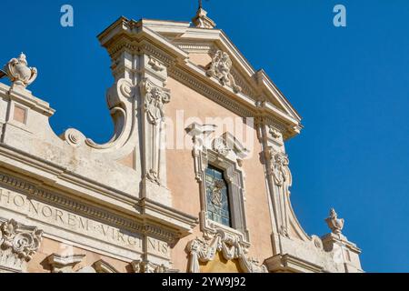 This photo highlights the architectural beauty of Nostra Signora della Concordia Church in Savona, with its ornate Baroque facade and intricate detail Stock Photo