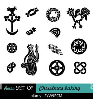 Christmas Symbols Set in vintage style. Stock Vector
