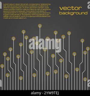 Abstract technological grey and yellow background with elements of the microchip. Circuit board background texture. Vector illustration. Stock Vector