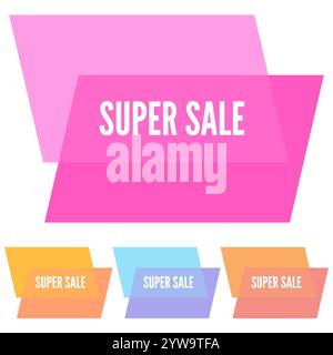 Set of four super sale stickers with abstract colorful geometric forms. Vector illustration Stock Vector