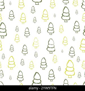 Seamless pattern with hand drawn Christmas trees. Sketched firs.  Winter holiday doodle elements. Vector illustration Stock Vector