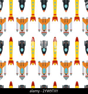 Seamless pattern with space rocket. Vector illustration. Stock Vector