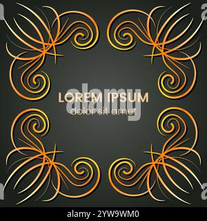 A square golden monogram element on a dark background. Vector illustration. Stock Vector