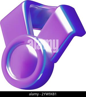 Purple 3d medal holographic gradient icon. Winner and champion award vector illustration isolated on white background. Stock Vector
