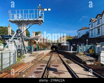 UK, North Yorkshire, Knaresborough Railway Station and Harrogate Line. Stock Photo