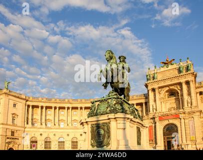 Vienna, Austria. Hofbug. Equestrian Statue (1856) of Prince Eugene (Prince Eugene Francis of Savoy :1663 – 1736) in front of of Neue Burg Stock Photo