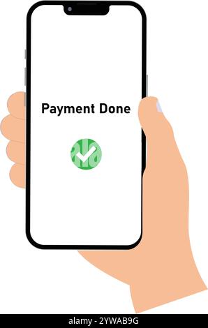 Payment done in Phone, Payment with Mobile, Payment approved in Phone, purchase payment tick, Green check mark on smartphone, Green done check mark Stock Vector