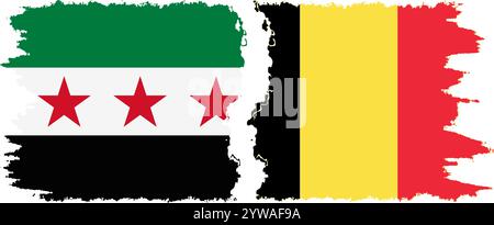 Belgium and Syrian Revolution grunge flags connection, vector Stock Vector