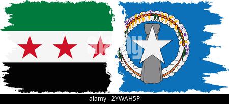 Northern Mariana Islands and Syrian Revolution grunge flags connection, vector Stock Vector