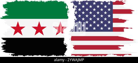 United States and Syrian Revolution grunge flags connection, vector Stock Vector