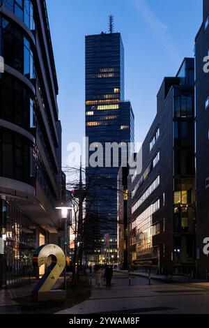 the Cologne Tower at the Mediapark, Cologne, Germany. der Koelnturm im Mediapark, Koeln, Deutschland. Stock Photo